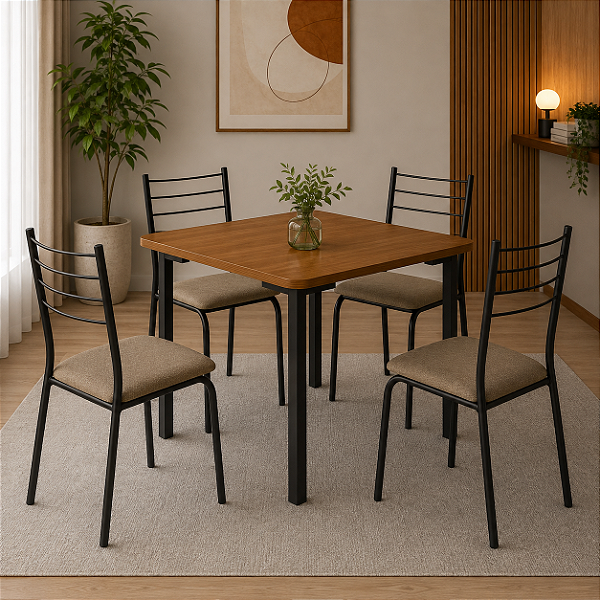 Conjunto Mesa Santorini 90cm + 04 Cadeiras Malta - Kappesberg Crome