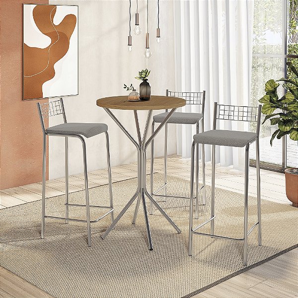 Conjunto Mesa Bistro com 03 Banquetas Gênova Cromado - Kappesberg Crome