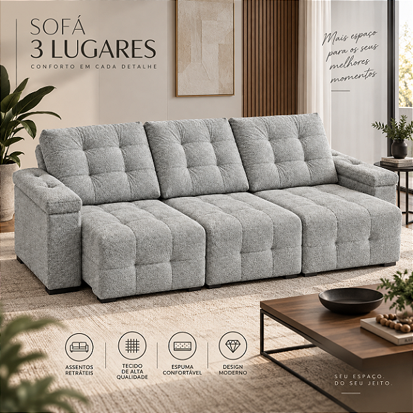 Sofá Retrátil e Reclinável EDGE 294cm - Estofados Rincão