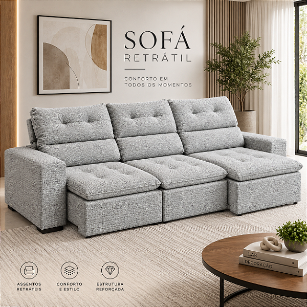 Sofá Retrátil e Reclinável Lancer 322cm - Estofados Rincão