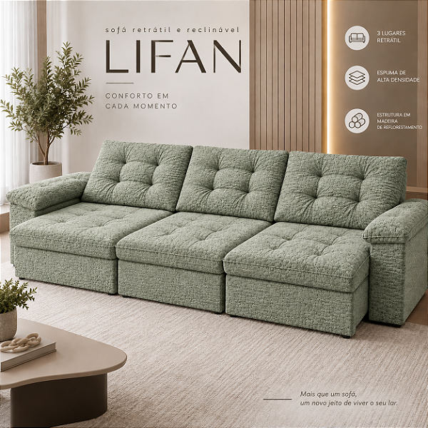 Sofá Retrátil e Reclinável Lifan 291cm 03 Módulos - Estofados Rincão