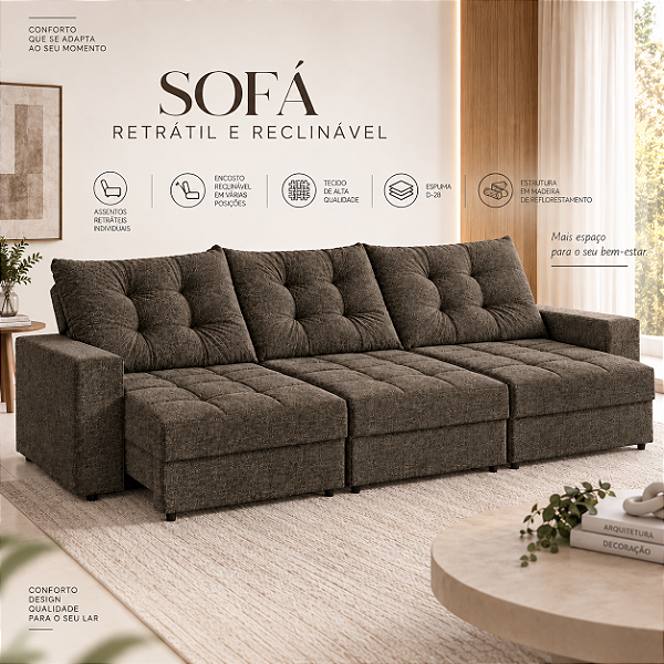 Sofá Retrátil e Reclinável Sandero 292cm - Estofados Rincão