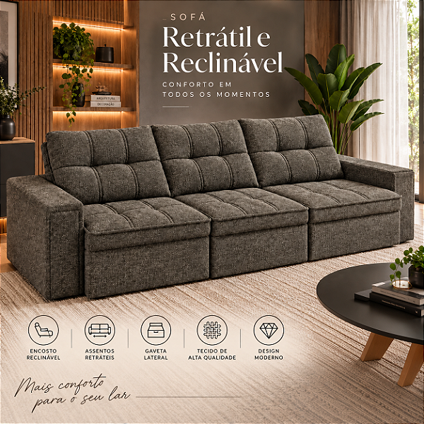 Sofá Retratil e Reclinável Silverado 299cm 03 Modulos - Estofados Rincão