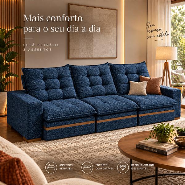 Sofá Retratil e Reclinável Tucson 322cm - Estofados Rincão
