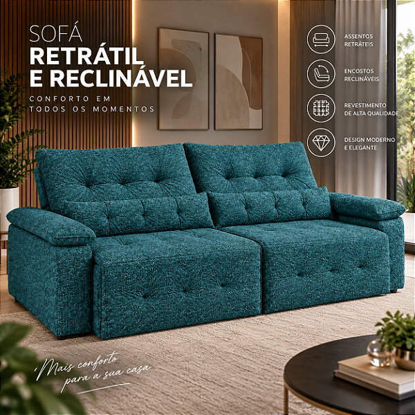 Sofá Retrátil e Reclinável Virtus 290cm 02 Módulos - Estofados Rincão