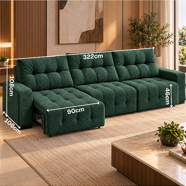 Sofá Retrátil e Reclinável Boreal 322cm - Estofados Rincão