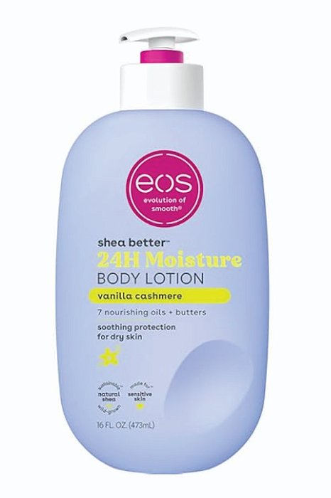 Loção Corporal EOS Shea Better Vanilla Cashmere, Hidratação 24 Horas, Leve e Não Oleosa, Manteiga de Karité Natural, Vegana, Loção Corporal de Baunilha, 473 ml 01 Unid