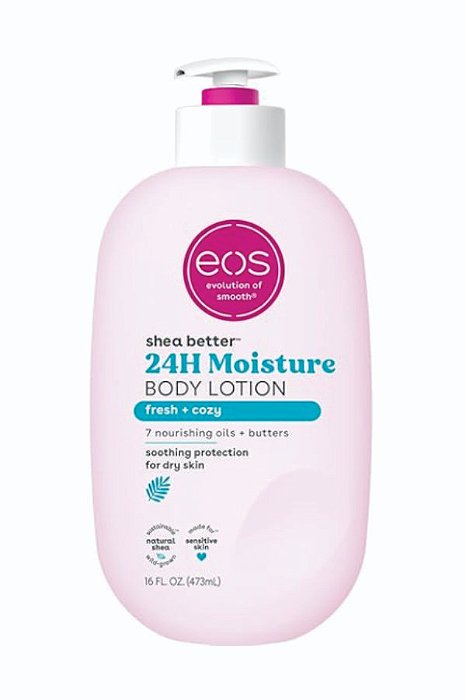 Loção Corporal EOS Shea Better, Fresca e Aconchegante, Hidratação 24 Horas, Leve e Não Oleosa, Manteiga de Karité Natural, Vegana, 473 ml 01 Unid