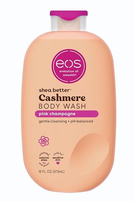 Sabonete Líquido Corporal EOS Cashmere – Champanhe Rosa, Sabonete Líquido Corporal Hidratante, Fórmula em Gel Cremoso, com Manteiga de Karité, Glicerina, Vitamina E, pH Balanceado, Pele Sensível, Vegano, 473 ml