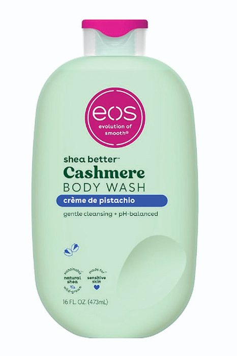 Sabonete Líquido Corporal EOS Cashmere – Creme de Pistache, Hidratante, Fórmula em Gel Cremoso, com Manteiga de Karité, Glicerina, Vitamina E, pH Balanceado, Pele Sensível, Vegano, 473 ml