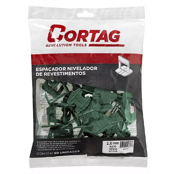 Espaçador Nivelador Revestimentos 2,0MM Eco Verde com 50 Peças 61338 - Cortag