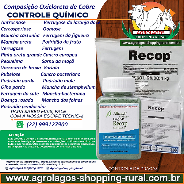 Fungicida Recop Fracionado 100 gr - Composição Oxicloreto de Cobre