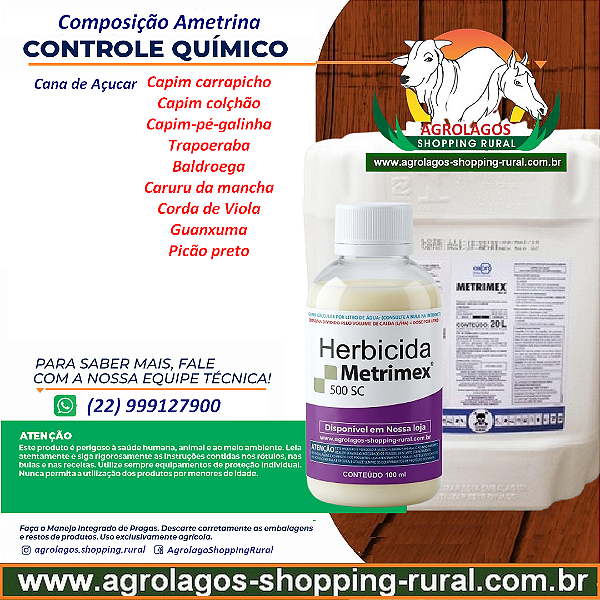 Herbicida Metrimex 500 Fracionado 100 ml - Composição Ametrina