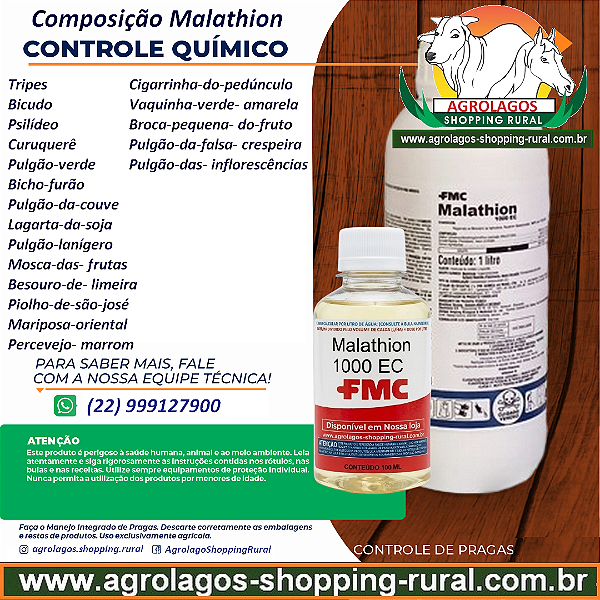 Inseticida Malathion 1000 CE Fracionado 100 ml - Contato e Ingestaõ