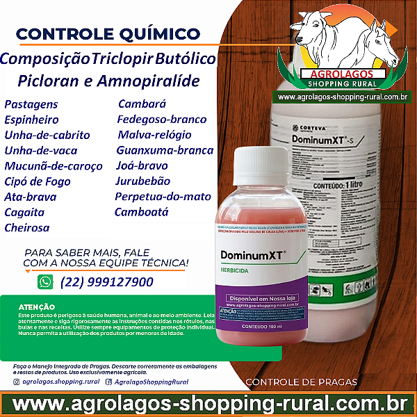Herbicida Dominum xt Fracionado 100 ml - Composição Picloram, Aminopiralide e Triclopir