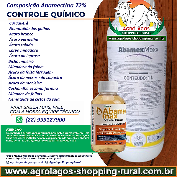 Acaricida Abamectina Max Fracionado 50 ml - 72%Abamexx 4X mais forte