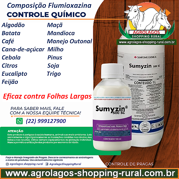 Herbicida Sumyzin 500 SC Fracionado 100 ml- Composição Flumioxazina