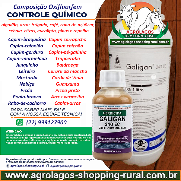 Herbicida Galigan fracionado 100 ml - Composição Oxifluorfem