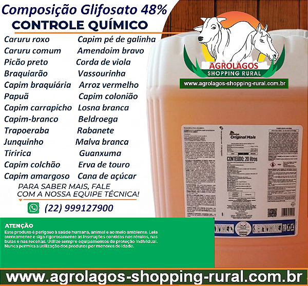 Roundup Original Mais Galão 20 Litros - Glifosato 48% Veneno Mata Mato