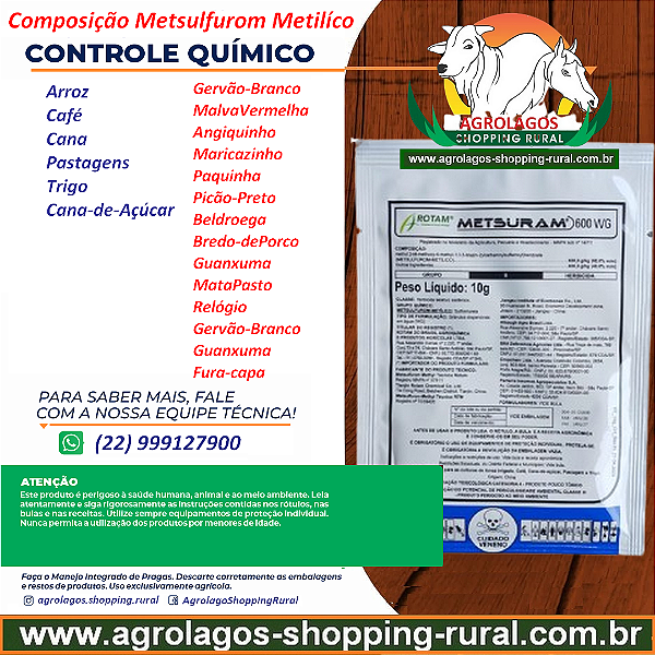 Herbicida Seletivo Metsuran 600 10g Metsulfurom-Metílico - Aveia, Centeio, Cevada, Trigo, Triticale, Arroz irrigado,Café, Cana de açucar, Citros, Pastagem