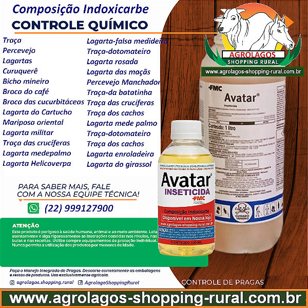 Inseticida de contato Avatar Fracionado 1 Litro - Composição Indoxicarbe