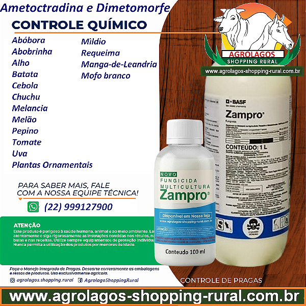 Fungicida de contato Zampro Fracionado 100 ml - Composição Ametoctradina e Dimetomorfe