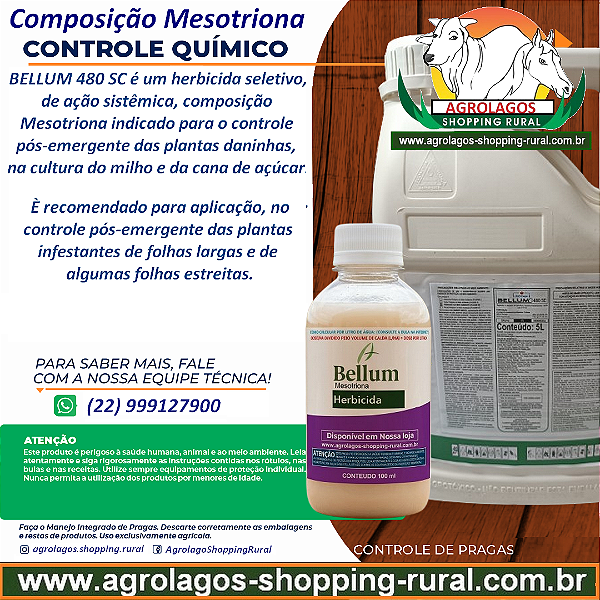 Herbicida Bellum 480 SC Fracionado 100 ml - Composição Mesotriona