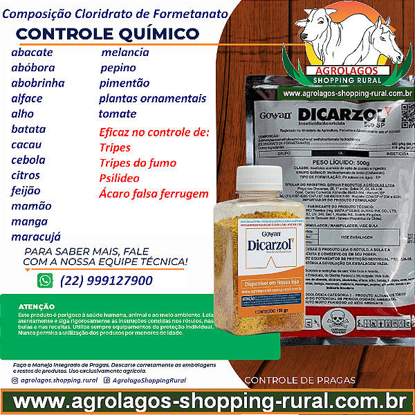 Acaricida Dicarzol Fracionado 100 gr - Composição Cloridrato de Formetanato