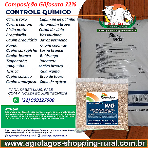 Herbicida Roundup WG720 Fracionado 100 gr - Glifosato 72% - Mata Mato Granulado