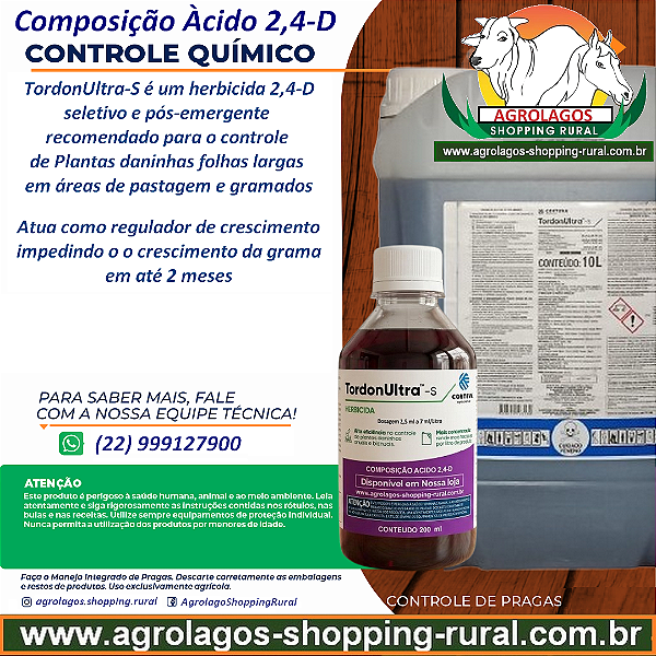 Tordon Ultra Ácido 2,4-D Fracionado 200 ml - Mata mato Folhas Largas e regulador de crescimento