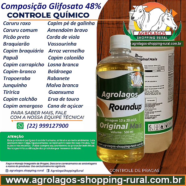 Glifosato Roundup Fracionado 500 ml - Glifosato 48% Veneno Mata Mato Herbicida