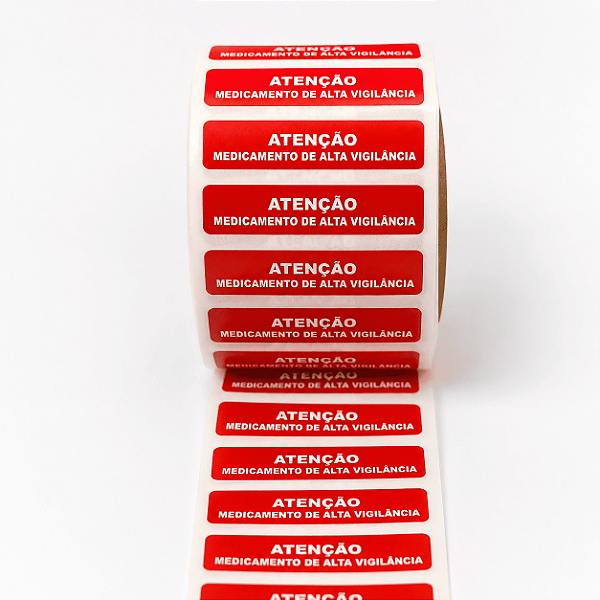 Etiqueta Adesiva Informativa – Atenção Medicamento de Alta Vigilância | Rolo com 1.000 Etiquetas