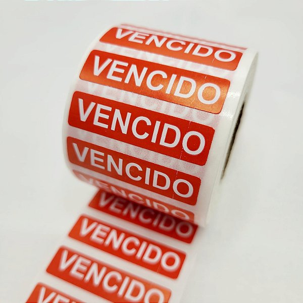 Etiqueta Adesiva Couchê “VENCIDO” 40x10 mm – Rolo com 1000 Unidades