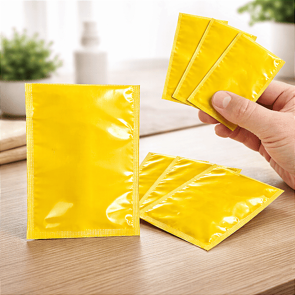 Sachê Laminado Amarelo Brilho 70x100mm | 3.000 Un | Alta Barreira