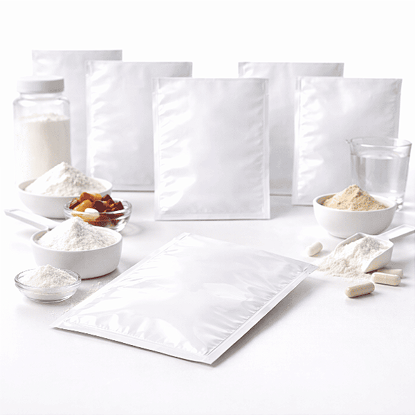 Sachê Laminado Branco 140x200mm (3.000 Unidades) – Embalagem para Suplementos, Encapsulados e Farmácia de Manipulação