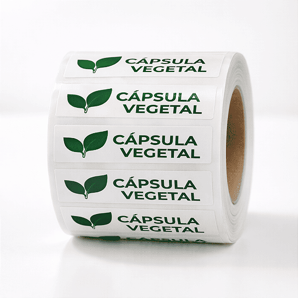 Etiqueta Adesiva CÁPSULA VEGETAL 40x10 mm – Papel Couchê | Rolo com 1000 unidades