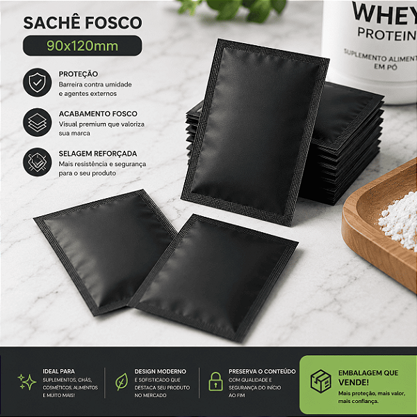Sachê Laminado Preto Fosco 90x120mm | Embalagem Premium com 3 Milheiros