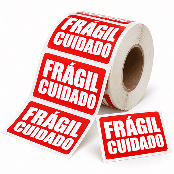 Etiqueta Adesiva Frágil Couchê 60x40mm – Rolo com 1.000 Unidades