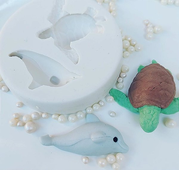 Molde de silicone fundo do mar tartaruga e golfinho
