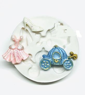 Molde de silicone Princesa - Kit - Carruagem, Vestido, Sapato Cristal
