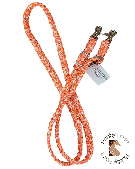 Rédea de nylon trança chata laranja/branco com mosquetão