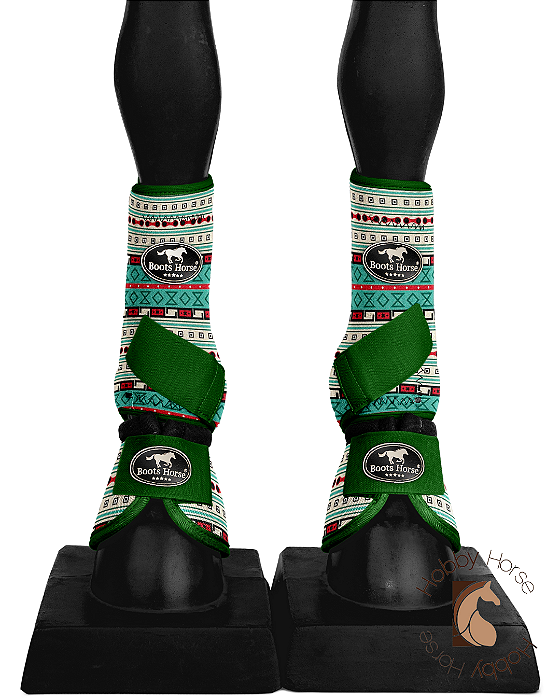 Conjunto dianteiro de caneleiras e cloches estampa verde étcnica Boots Horse