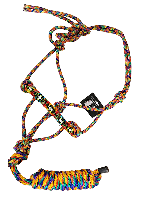Cabresto 7 nós colorido bordado em miçangas com cabo