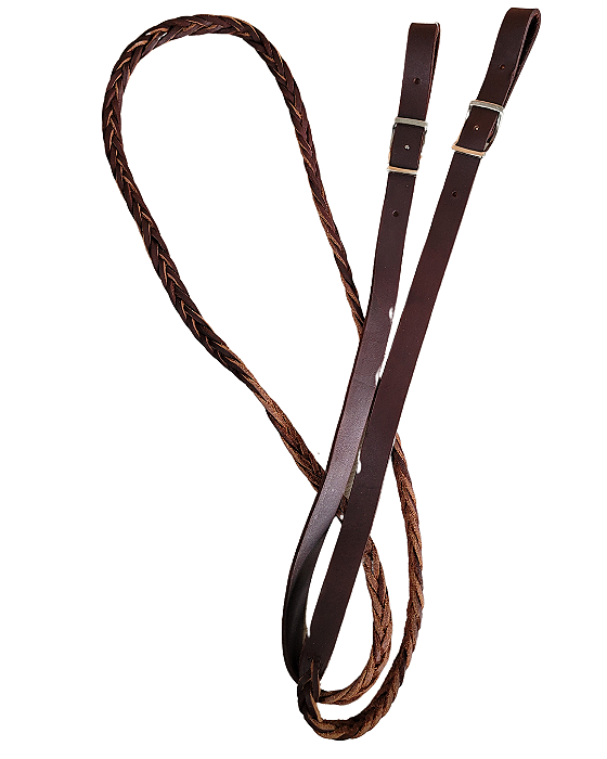 Rédea de couro trançado marrom escuro