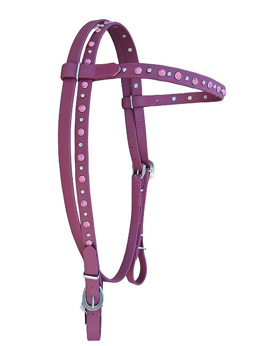 Cabeçada de silicone testeira com afogador com pedraria roxa