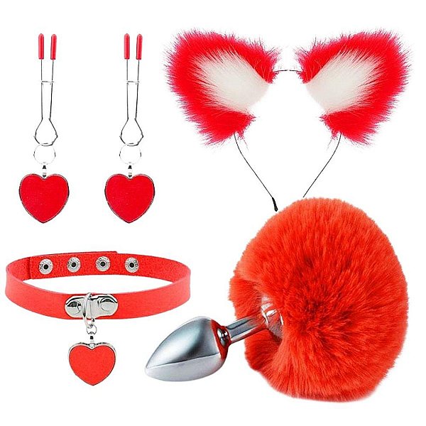 Kit Plug Rabo De Coelho Com Tiara de Orelhas