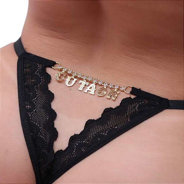 Calcinha Personalizada Com Strass "Cú Ta On" Preta