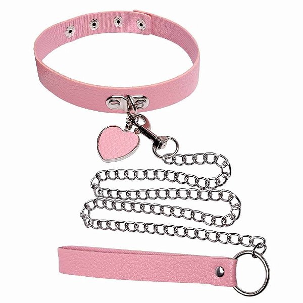 Coleira com Guia de corrente Rosa - SI