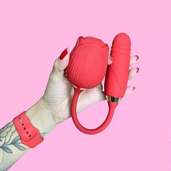 Sugador e Vibrador vai e vem 2x1 Rosa encantada