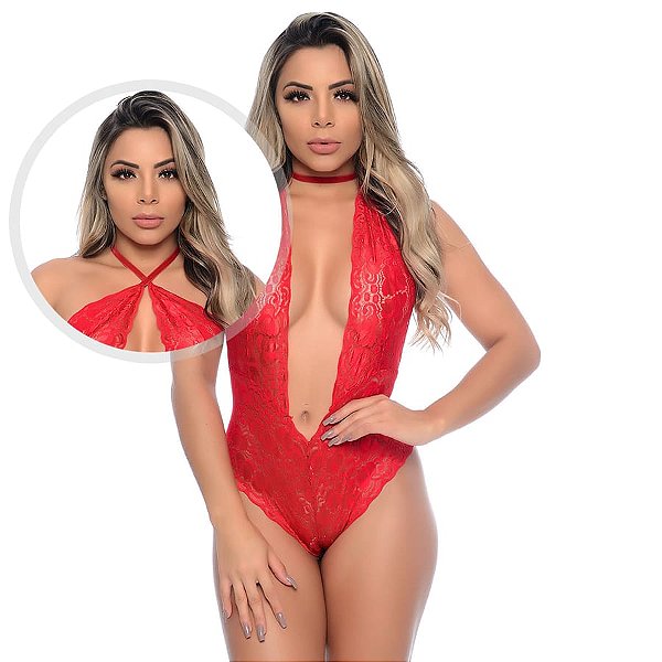 Body Invertido com Renda Floral Hot Love